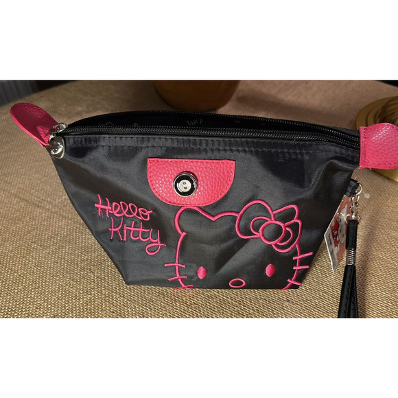 Hello Kitty (For Sale in Japan Only) Nylon Embroidered Black Wristlet Bag - Picture 2 of 10